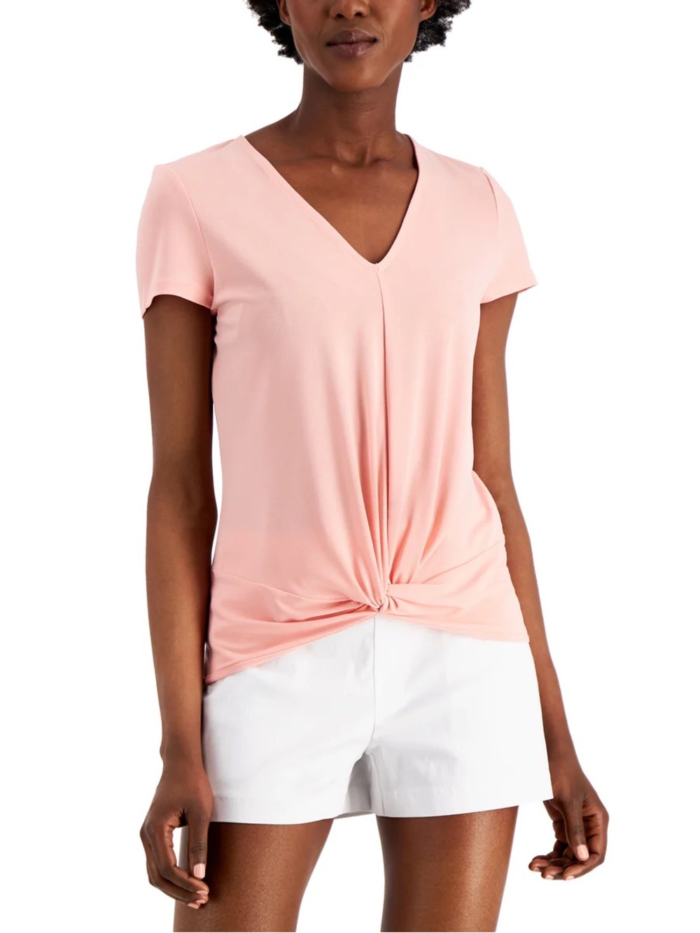 miami Pink Short Sleeve V-Neck Twist Front Top
